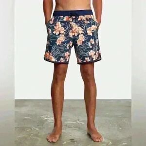 RVCA Board Shorts Men's 2XL Navy Marine Floral Swimwear Beachwear Summer NWT